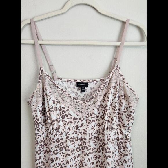 Tahari Teddy Night Gown Short Large Lace Pink Leopard Print - Picture 2 of 8